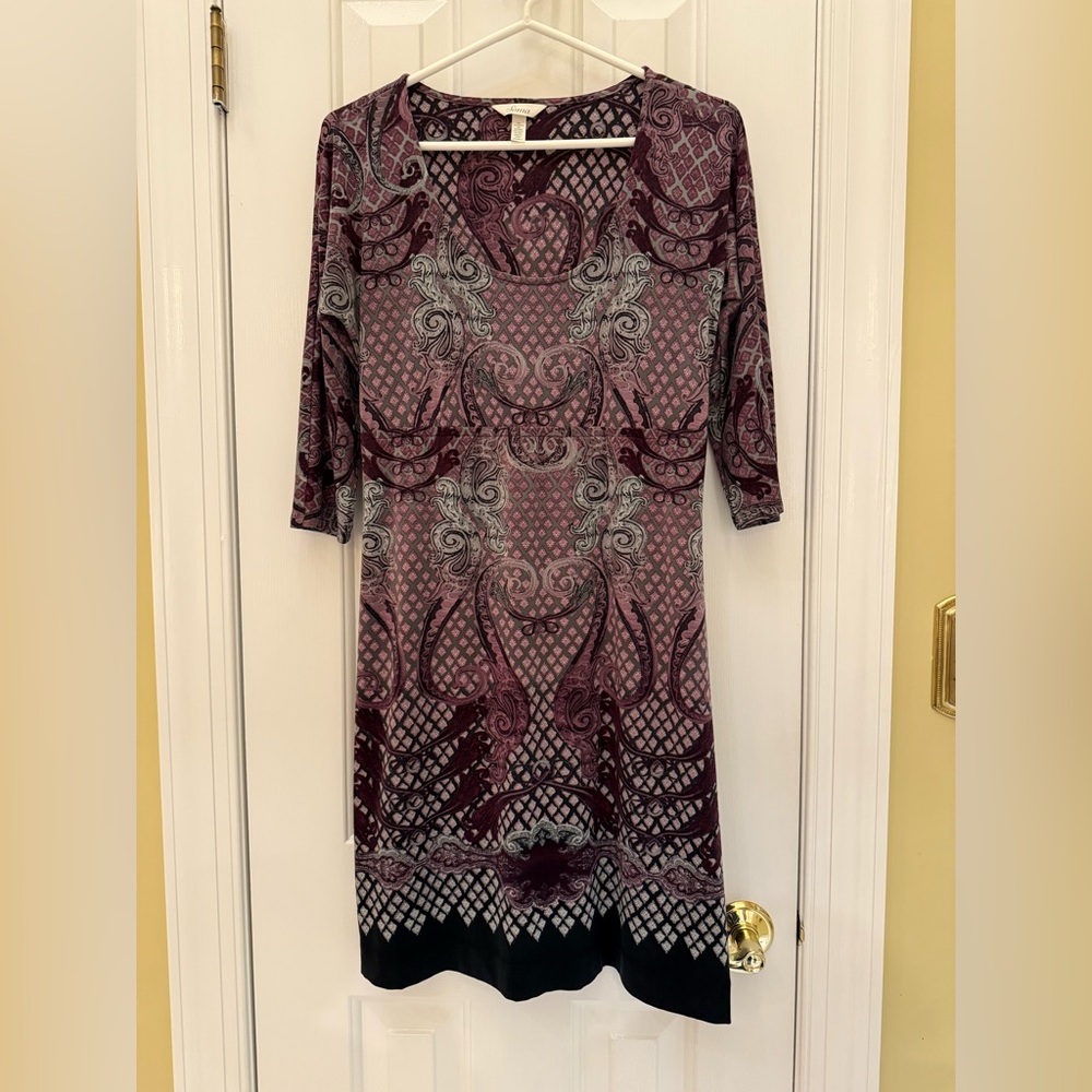 Soma Three Quarter Sleeve Dress in Purple and Black